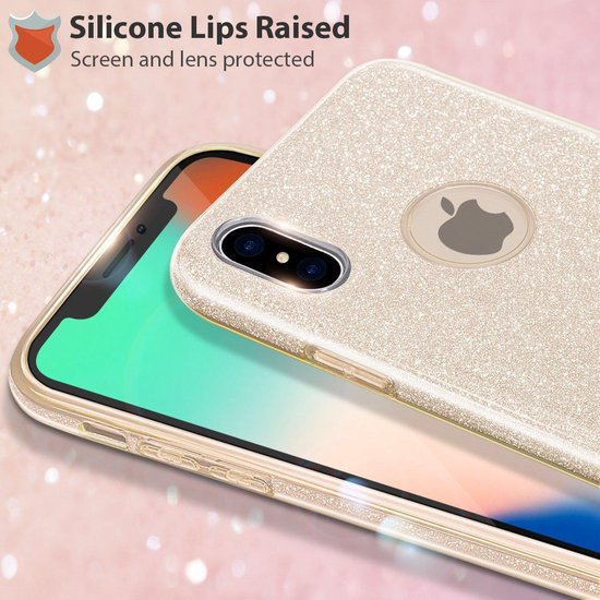 iPhone X / XS Hoesjes – Glitters TPU Siliconen Backcover – BlingBling Cover – Goud-Ilumina Benelux