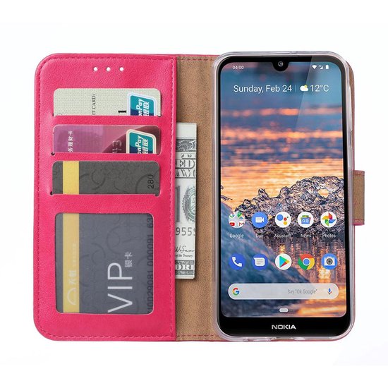 Nokia 4.2 Hoesjes – Portemonnee Hoes – Pasjeshouder – 2x Screenprotector – Roze-Ilumina Benelux