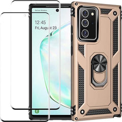 Samsung Galaxy Note 20 Hoesjes – Ring Armor Backcover – Schokbestendig – Inclusief 2x Screenprotector – Goud