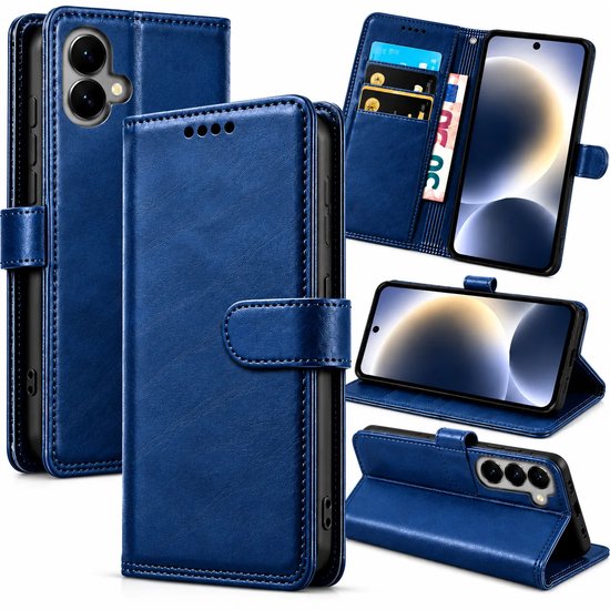 Bookcase Hoesje Geschikt voor Xiaomi Redmi A5 - Luxe PU Kalfsleer Telefoonhoes- Portemonnee Hoesje met Kaartvakken, Contant Geldvak, Magneetsluiting & Standaardfunctie - Blauw