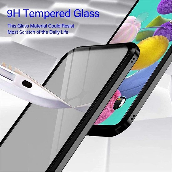 Samsung Galaxy A72 Hoesjes – Magnetische 360° Bescherming – Metalen Frame – Gehard Glas Achterkant + Screenprotector – Zwart