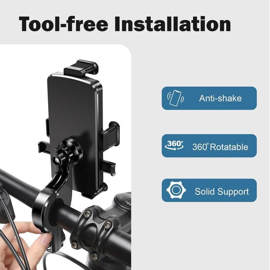 Telefoonhouder fiets – Universeel voor motor – 360° draaibaar – Anti-shock & vibratie – Zwart-Ilumina Benelux