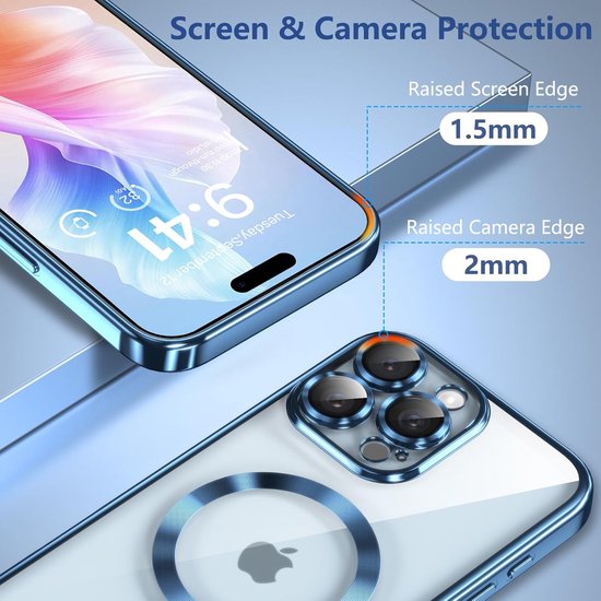 iPhone 16 Pro Hoesjes – MagSafe Compatible Siliconen Backcover – Ingebouwde Camerabescherming – Blauw-Ilumina Benelux