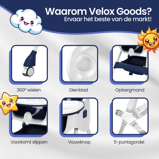 Kinderstoel 4-in-1 – Velox Goods VL-508 – Verstelbare rugleuning – Veiligheidsgordel & opbergruimte – Opvouwbaar antislip-Kinderstoel-Ilumina Benelux