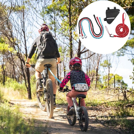 Fietssleepkabel kinderen – Elastisch bungee trektouw met stuurtas – Sterke sleepkabel MTB & stadsfiets – Universeel – Zwart-Ilumina Benelux
