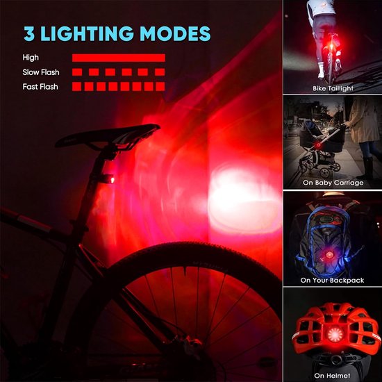 Fietsverlichting set – 800 lumen LED voorlicht & achterlicht – Oplaadbaar USB-C – IPX5 waterdicht – MTB/stadsfiets-Ilumina Benelux