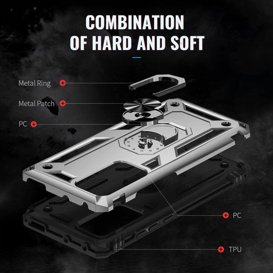 Xiaomi 12 Pro Hoesjes – Ring Armor Backcover – 360° Draaibare Standaard – Magneet – Zilver-Ilumina Benelux