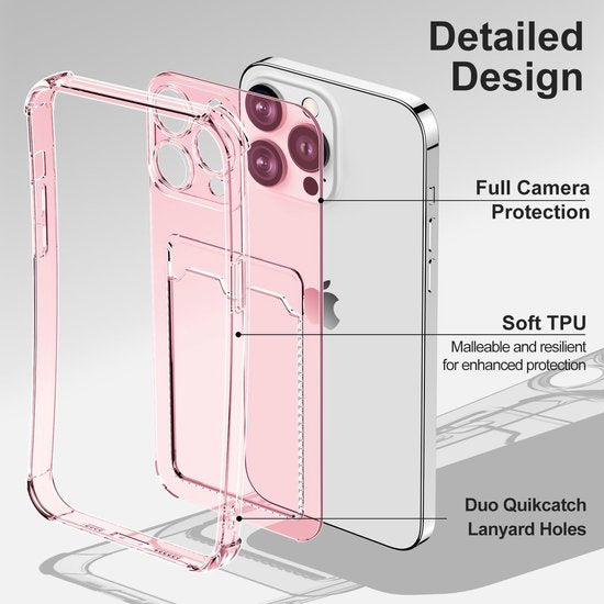 iPhone 14 Pro Max Hoesjes – TPU Backcover – Schokbestendig – Pasjeshouder – Roze-Ilumina Benelux