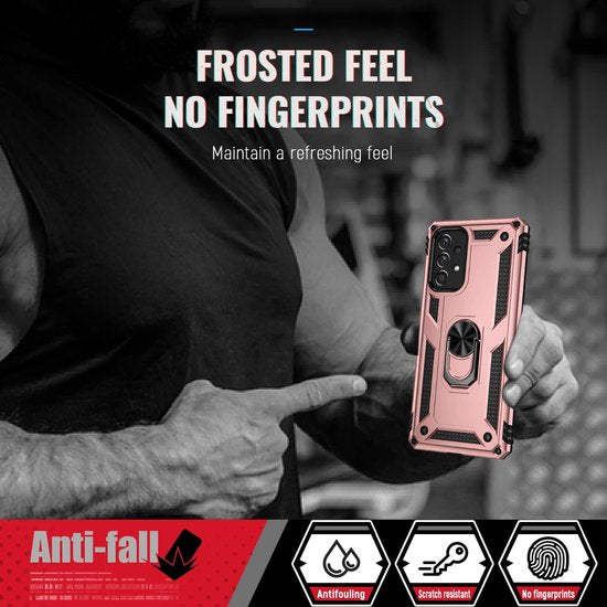 Samsung Galaxy A73 5G Hoesjes – Anti-Shock Hybride Ring Armor Backcover – Schokbestendig – Roségoud-Ilumina Benelux