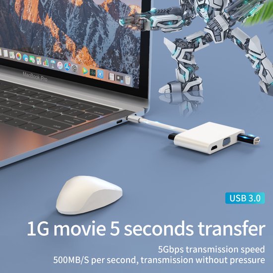 USB-C Hub Adapter – 7-in-1 Docking Station – HDMI 4K & VGA – USB 3.0 – PD 100W – SD Kaartlezer – Grijs-Ilumina Benelux