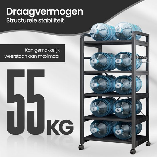 Keukenrek – Velox Goods VL-523 4-Laags Opbergrek met Magnetronplank – Metalen Staand Rek – Zwart-Keukenmeubelset-Ilumina Benelux