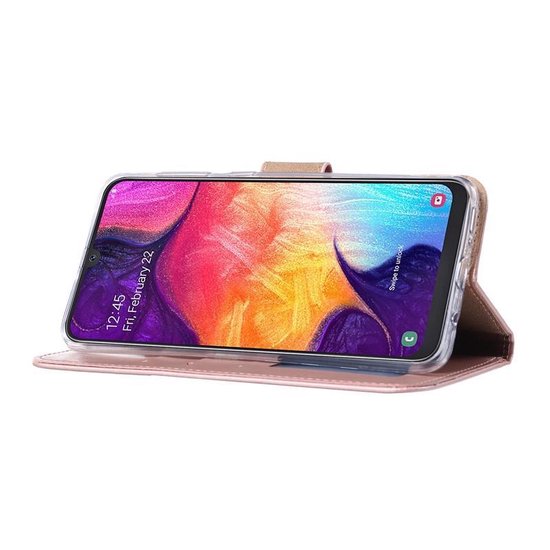 Samsung Galaxy A70/A70S Hoesjes – Portemonnee Hoes – Magneetsluiting – Inclusief 2x Gehard Glas Screenprotector – Goud-Ilumina Benelux