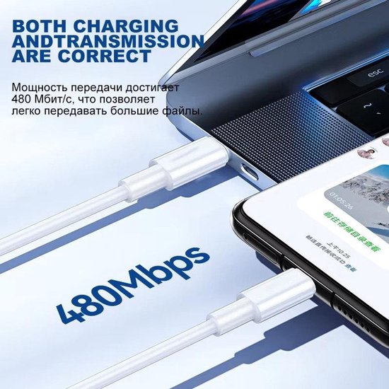 USB-C Oplaadkabel – Geschikt voor iPhone 15/16 & Samsung – 100W Snelladen – 1 Meter – Wit-USB-Kabels-Ilumina Benelux