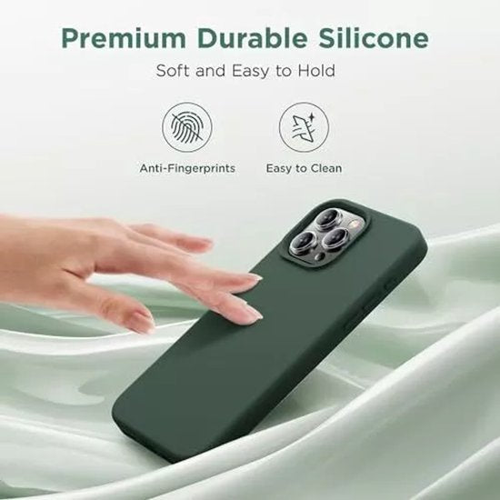 iPhone 15 Hoesjes – Liquid Siliconen Backcover – Soft Touch – Schokbestendig – Donkergroen-Ilumina Benelux