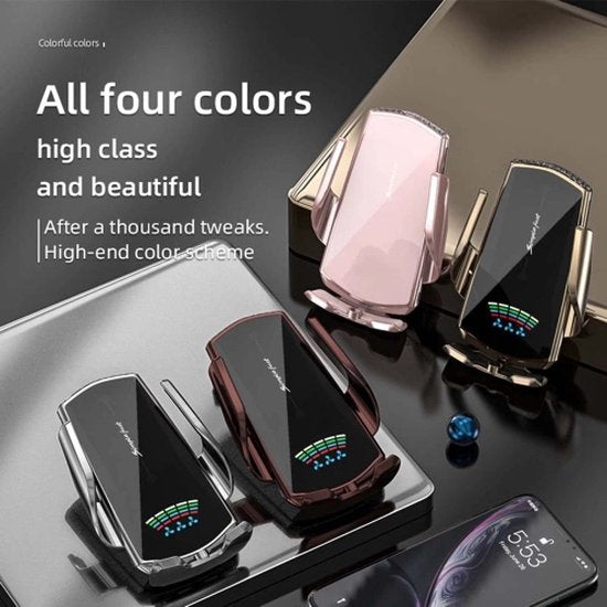 Telefoonhouder auto – Draadloze autolader ventilatierooster – Snelladen – Geschikt voor iPhone & Samsung 4,5-6,5 inch – Zilver-Telefoonhouders-Ilumina Benelux
