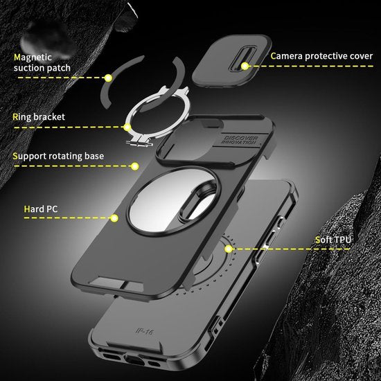 iPhone 16 Plus Hoesjes – MagSafe Hybrid Backcover – Ingebouwde Camera Cover – Schokbestendig – Oranje-Ilumina Benelux