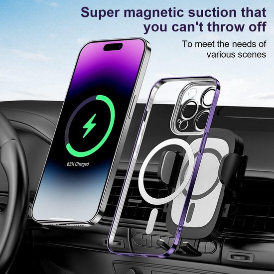 iPhone 15 Pro Hoesjes – Magnetische Clear Siliconen Backcover – Camera Lens Protector – MagSafe – Paars-Ilumina Benelux