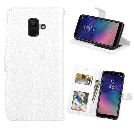 Samsung Galaxy A6 2018 Hoesjes – Portemonnee Hoes – Magneetsluiting – Inclusief 2x Gehard Glas Screenprotector – Wit-Ilumina Benelux