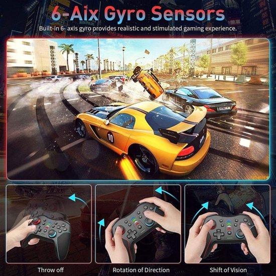 Wireless Pro Controller for Nintendo Switch/Switch OLED/Lite – Bluetooth Gamepad with Turbo, Motion Control, HD Rumble, Amiibo Support – 10m Range - Grijs