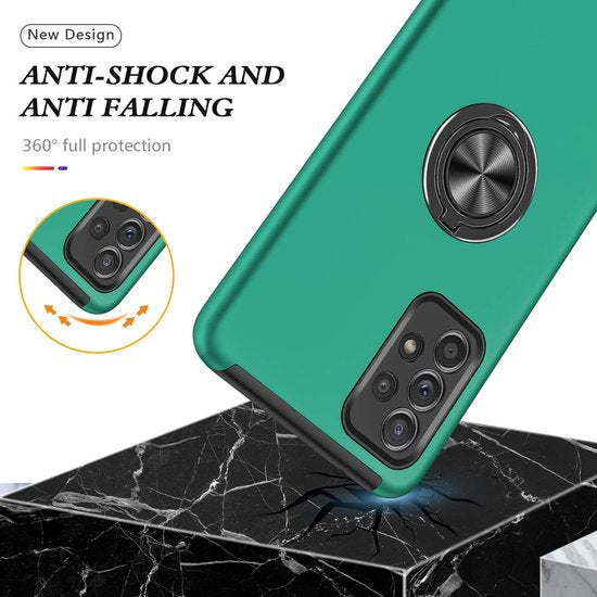 Samsung Galaxy A73 5G Hoesjes – Harde Backcover met Vingerring – Anti-drop – Groen-Ilumina Benelux