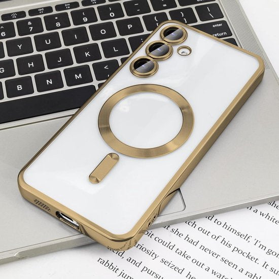 Samsung Galaxy S24 Plus Hoesjes – Magnetische Clear Siliconen Backcover – Camera Lens Protector – Goud-Ilumina Benelux
