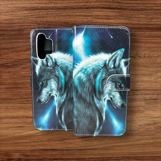 Samsung Galaxy A32 4G Hoesjes – Portemonnee Book Case – Pasjeshouder – Wolf Print-Ilumina Benelux