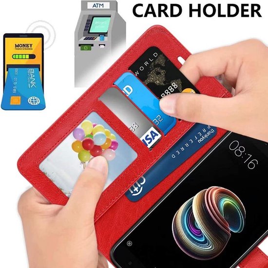 Samsung Galaxy A22 4G Hoesjes – Portemonnee Hoes – Pasjeshouder – 2x Gehard Glas Screenprotector – Rood