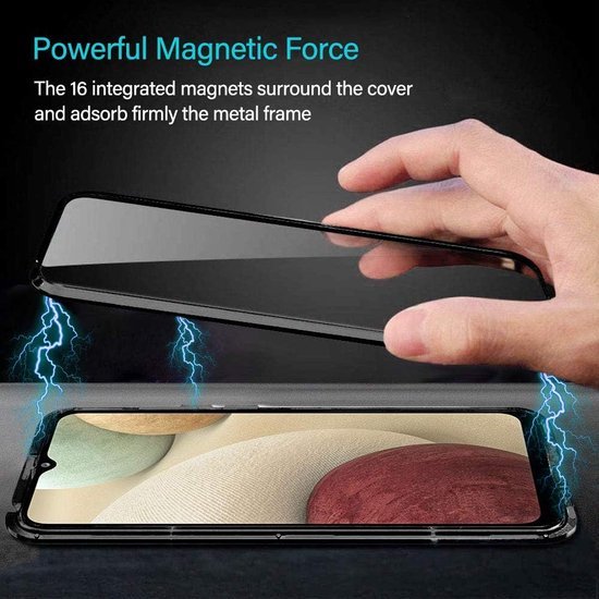 Samsung Galaxy A12 Hoesjes – Magnetische 360° Bescherming – Metalen Frame – Gehard Glas Achterkant-Ilumina Benelux