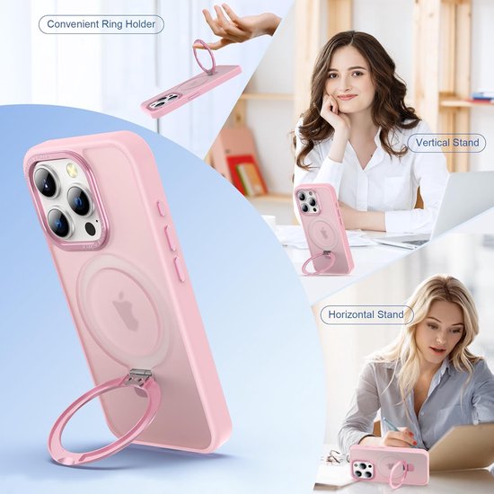 iPhone 17 Pro Max Hoesjes – MagSafe Backcover met Standaard – Schokbestendig – 2x Screenprotector – Roze-Ilumina Benelux