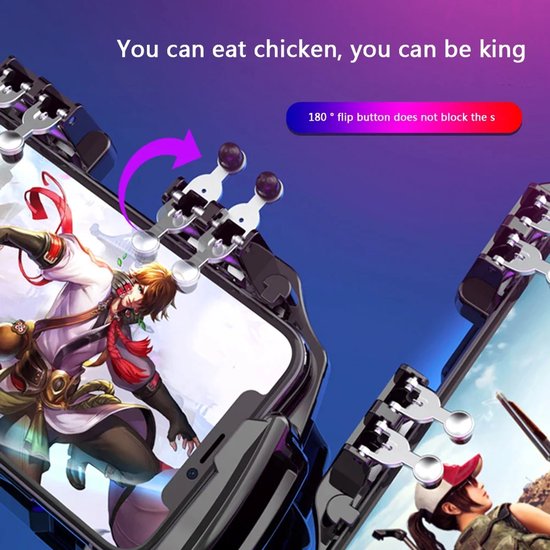 PUBG Mobiele Telefoon Game Controller met Koelventilator – 6 Vinger Bediening – L1R1 Mobiele Trigger Joystick – Geschikt voor iPhone & Android 4–6,8 inch Smartphone – Ergonomisch – Met 800mAh Ventilator