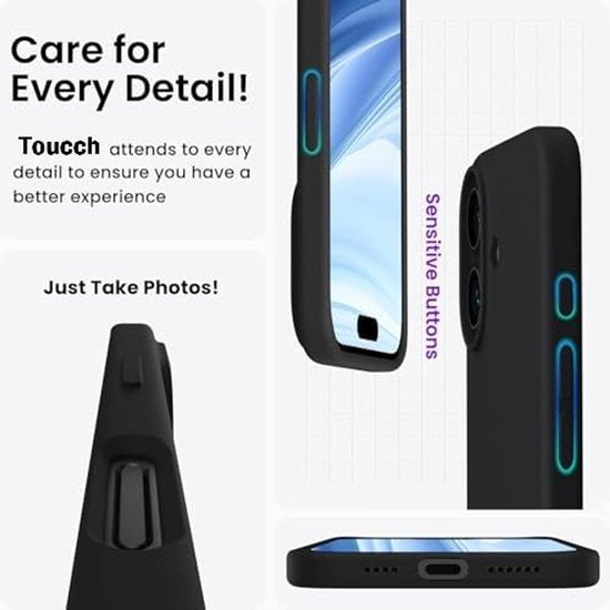 iPhone 16 Hoesjes – Liquid Siliconen Backcover – Screenprotector & Camera Lens Protector – Zwart-Ilumina Benelux