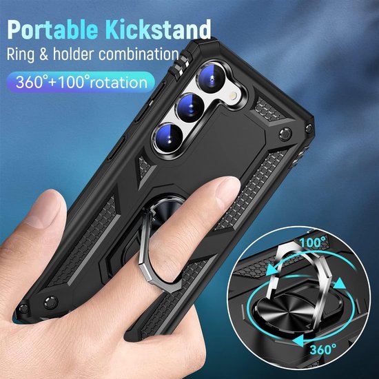 Anti-Shock Hybrid Ring Armor Hoesje Geschikt voor: Samsung Galaxy S23 - Zwart