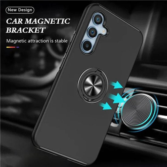 Samsung Galaxy A06 Hoesjes – Backcover met Vingerring – Grip & Standaardfunctie – Zwart-Ilumina Benelux