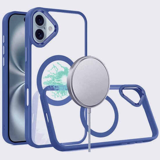 iPhone 16 Plus Hoesjes – Transparante TPU Backcover – Camera Surround Case – MagSafe Compatibel – Blauw-Ilumina Benelux
