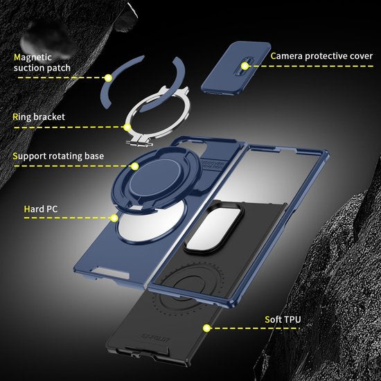 Samsung Galaxy Z Fold 7 Hoesjes – Hybrid Backcover met Ringstandaard – MagSafe Compatibel – Blauw-Ilumina Benelux
