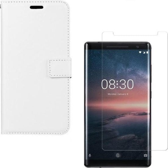 Nokia 8 Sirocco Hoesjes – Bookcase Portemonnee – Magneetsluiting – 2x Screenprotector – Wit-Ilumina Benelux