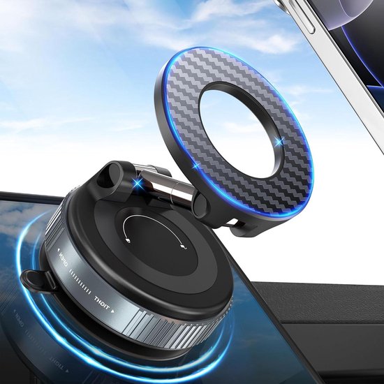 Telefoonhouder auto – Magnetisch vacuüm – 360° draaibaar & opvouwbaar – Geschikt voor iPhone 16/15/14/13 – Zwart-Ilumina Benelux