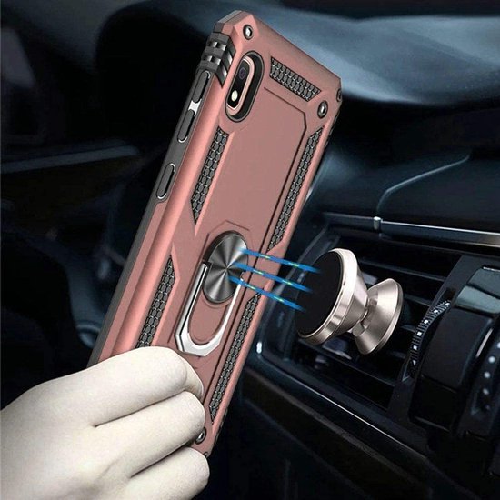 Samsung Galaxy A10 Hoesjes – Ring Armor Backcover – 360° Draaibare Standaard – Magneet – Roségoud-Ilumina Benelux