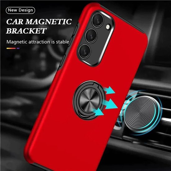 Samsung Galaxy A15 Hoesjes – Backcover met Vingerring – Grip & Standfunctie – Rood-Ilumina Benelux