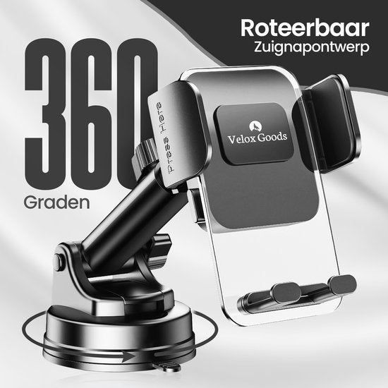 Telefoonhouder auto – Sterke zuignap – 360° draaibaar – Voor dashboard/voorruit/bureau – Zwart-Ilumina Benelux