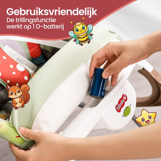 Wipstoel baby – Velox Goods VL-514 – Trillingen & muziek – Verstelbare rugleuning en speelboog – Inklapbaar – Grijs/Beige-Wipstoel-Ilumina Benelux
