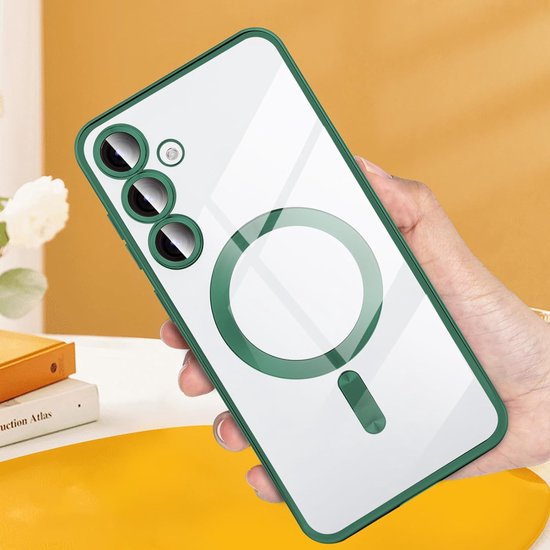 Samsung Galaxy S24 Plus Hoesjes – Magnetische Transparante Siliconen Backcover – Camera Lens Protector – Groen-Ilumina Benelux