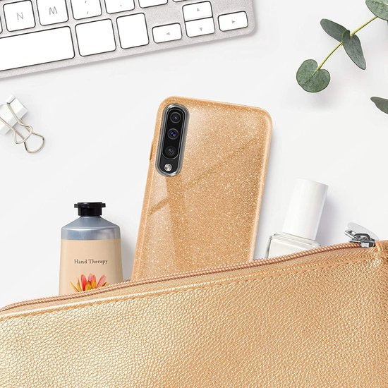 Samsung Galaxy A50 Hoesjes – Siliconen TPU Backcover – Glitter BlingBling – Schokbestendig – Goud-Ilumina Benelux