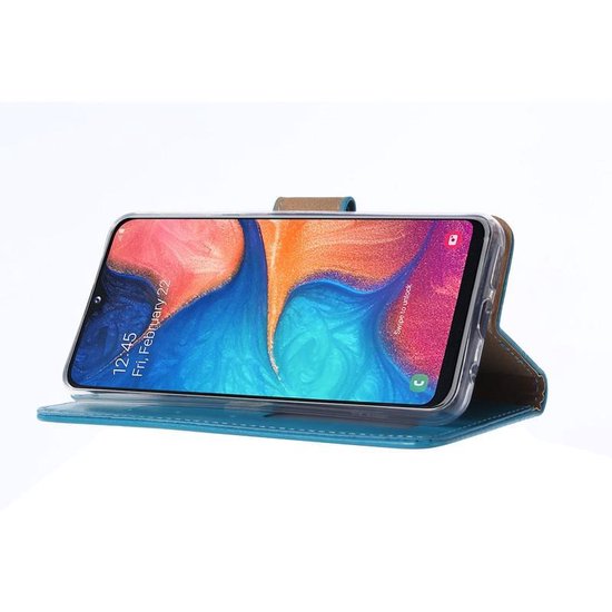 hoesje Geschikt voor: Samsung Galaxy A20E Portemonnee Turquoise met 2x Glas Screenprotector