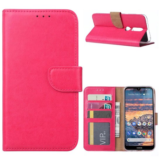 Nokia 4.2 Hoesjes – Portemonnee Hoes – Pasjeshouder – 2x Screenprotector – Roze-Ilumina Benelux