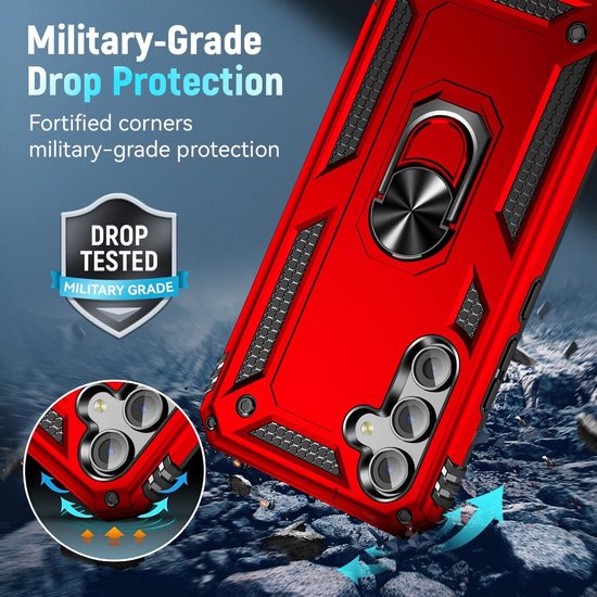 Anti-Shock Hybrid Ring Armor Hoesje Geschikt voor: Samsung Galaxy S24 / Samsung Galaxy S25 - Rood