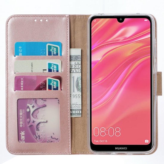 Huawei Y7 (2019) Hoesjes – Portemonnee Backcover – Pasjeshouder – 2x Screenprotector – Roségoud-Ilumina Benelux