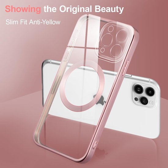 iPhone 14 Pro Hoesjes – Magnetische Clear Siliconen Backcover – Camera Lens Protector – MagSafe – Roségoud-Ilumina Benelux