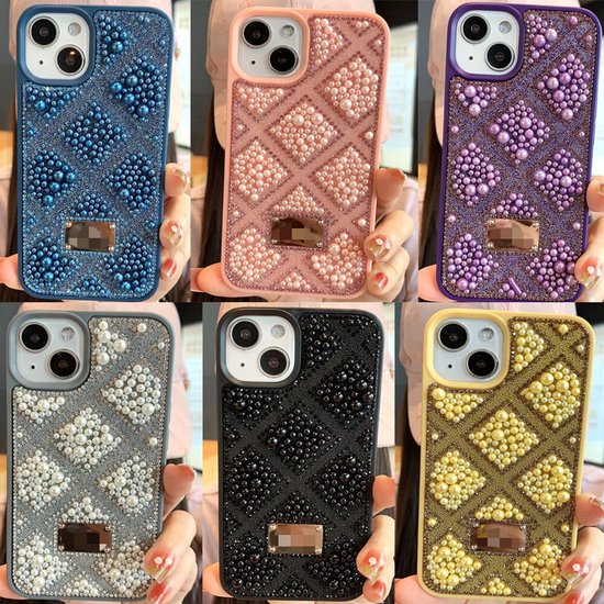 iPhone 16 Pro Hoesjes – Parel Kralen Ruitjes Backcover – Fashion Case voor Vrouwen – Zwart-Ilumina Benelux