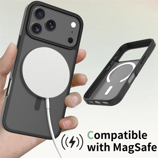 iPhone 17 Pro Max Hoesjes – Transparante matte bumper – MagSafe – Slank & schokbestendig – Zwart-Ilumina Benelux